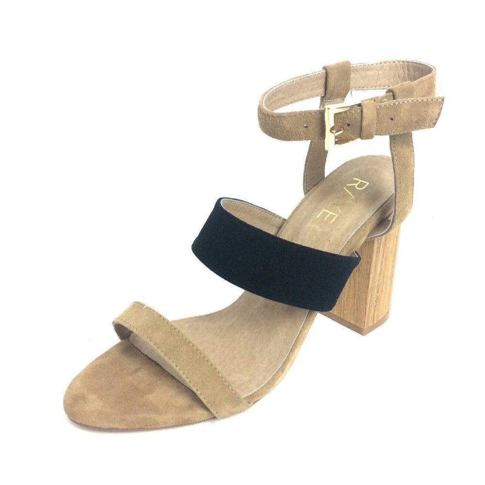 NEW Raye Tan Suede Block Heel Ankle Strap Sandals